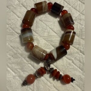 Beaded Agate and Carnelian Tassel Bracelet - Earth Tone
